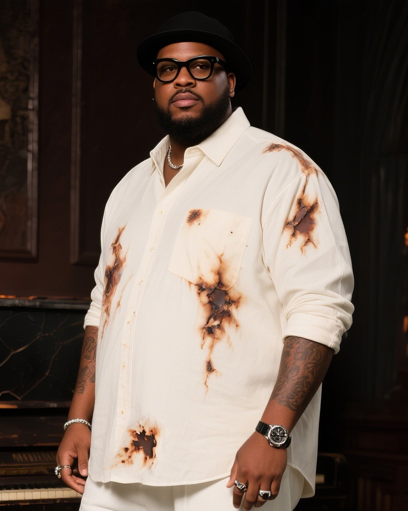 Big Boy Essential 2025 Fashion Art Flame Burn Mark Simple Long Sleeve Shirt Trousers Suit