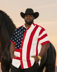 Big & Tall Men's Daily Casual Independence Day Western Style Shirt Flag Design Shirt-Short Sleeve Shirt Trousers Suit