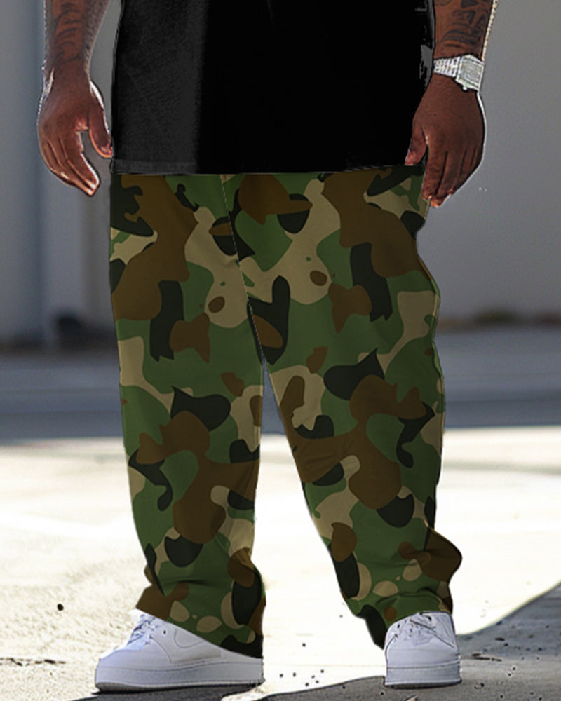Men's Big & Tall Casual Peace Gesture Camouflage Alphabet Print T-Shirt Trousers Set