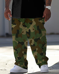 Men's Big & Tall Casual Peace Gesture Camouflage Alphabet Print T-Shirt Trousers Set
