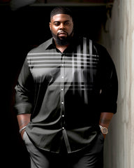 Men's Plus Size Classic Black & White Plaid Long Sleeve Lapel Shirt