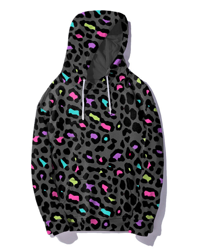 Women's Big and Tall Graffiti Colorful Leopard Print Hoodie Set