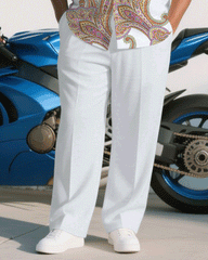 Big & Tall Men's Business Casual White Paisley Pattern Short Sleeve Shirt Pants Suit