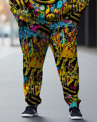 Men's Large Size Street Graffiti Cartoon Smiley Funny Print Hoodie (Two-Pack)