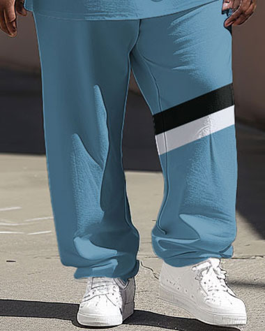 Men's Large Simple Colorblock Printed T-shirt Pants Suit