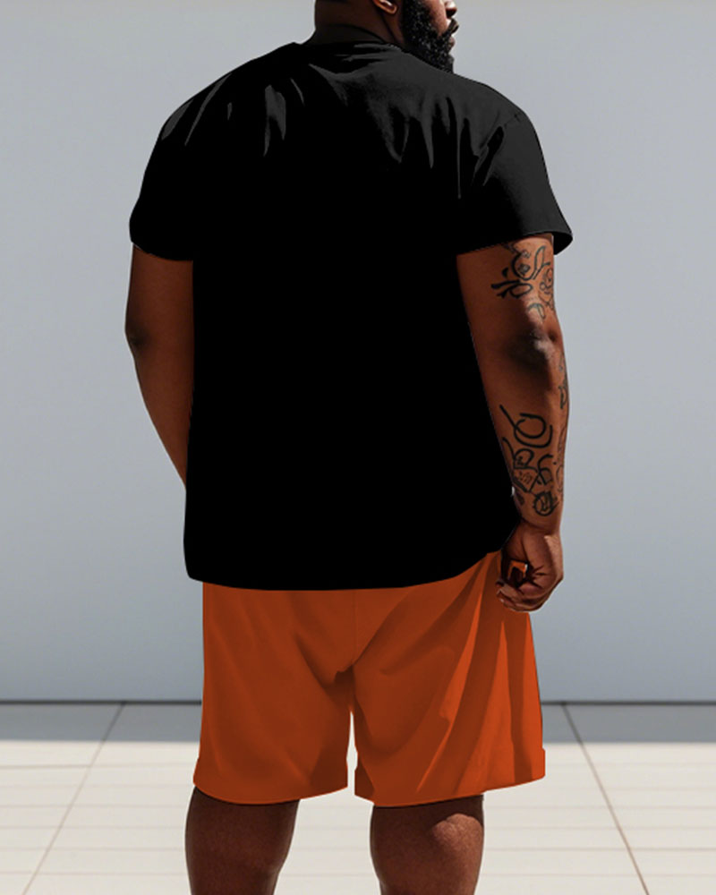 Men's Plus Size Street Hip Hop Orange Headgear Alphabet Print Short Sleeve T-Shirt Shorts Suit