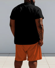 Men's Plus Size Street Hip Hop Orange Headgear Alphabet Print Short Sleeve T-Shirt Shorts Suit