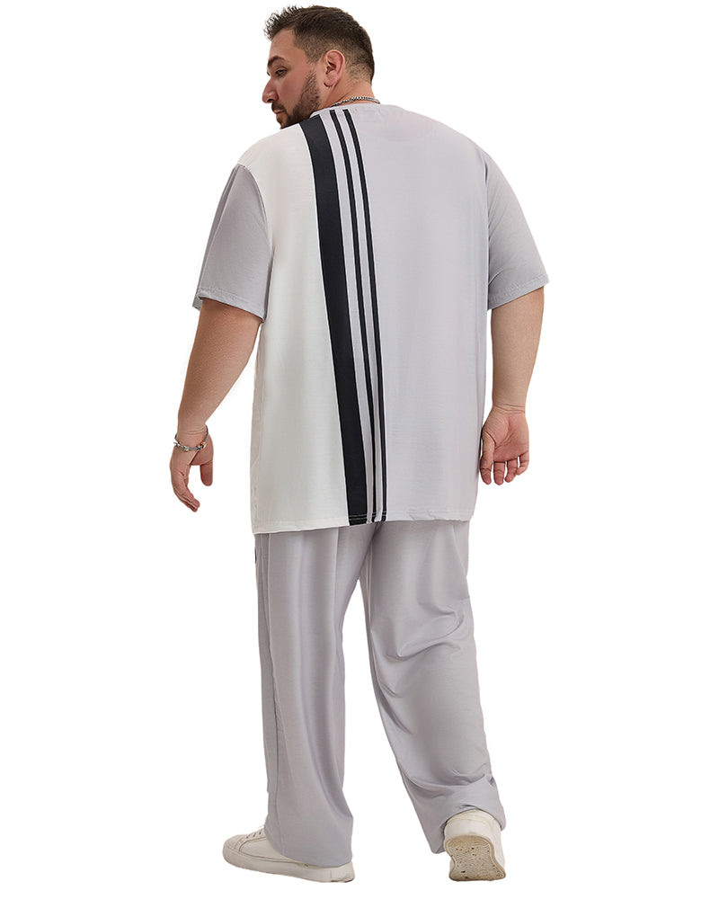 Men's Big & Tall White & Grey Colorblock Short-sleeved T-shirt Trousers Set
