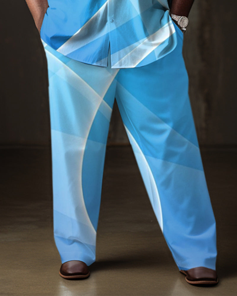 Blue Big Men's Business Abstract Rambler Two-Piece Set
