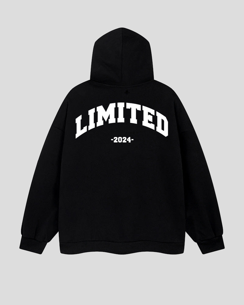 Jacquard Alphabet Print Oversize Cotton Hoodie Front And Back
