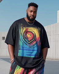 Plus Size 1 L-9L Men's Abstract Printed Casual Short Sleeve T-Shirt Pants Suit