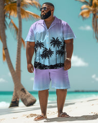 Big Men's Hawaiian Gradient Floral Print Shirt Shorts Set