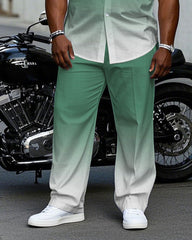 Men's Plus Size Casual Green Gradient Short Sleeve Shirt Trousers Suit