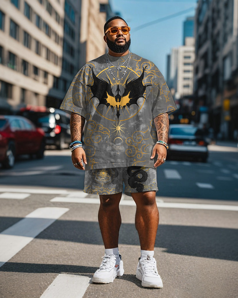 Men's Plus Size Dragon-rider Viking Print Short Sleeve T-Shirt Shorts Suit