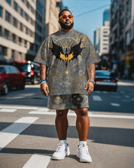 Men's Plus Size Dragon-rider Viking Print Short Sleeve T-Shirt Shorts Suit