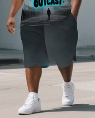 Big Men's Casual PRISON Style Lettering Streetwear Relaxed Short-Sleeve Polo Shirt Shorts Set