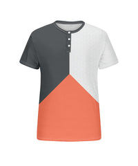 Big & Tall Men's Triple Color Geometric Printed Henry Collar Button Short Sleeve T-Shirt