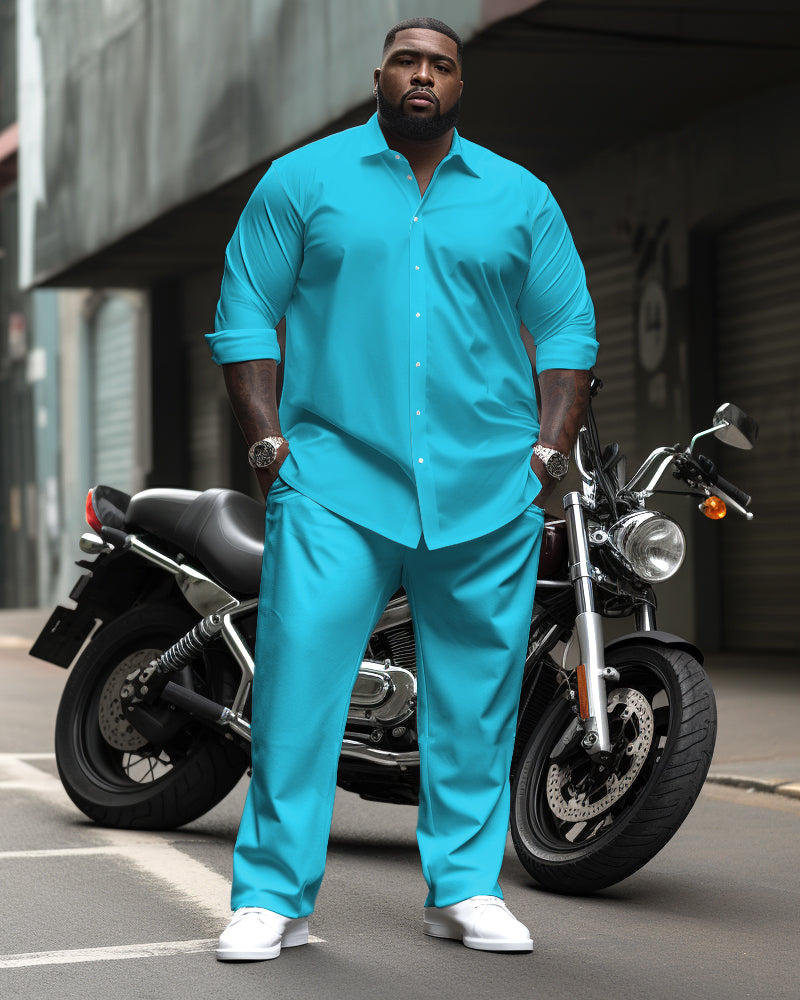 All-match Solid Color Multi-color Optional Long Sleeve Collar Shirt 2-piece Men's Plus Size
