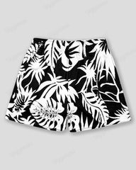 Plus Size Men's Hawaiian Black And White Coconut Tree Print Sports Mesh Quick Dry Shorts