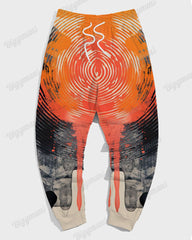 Mens Daily Casual Orange Swirl Geometric Print Plus Size Hoodie Suit