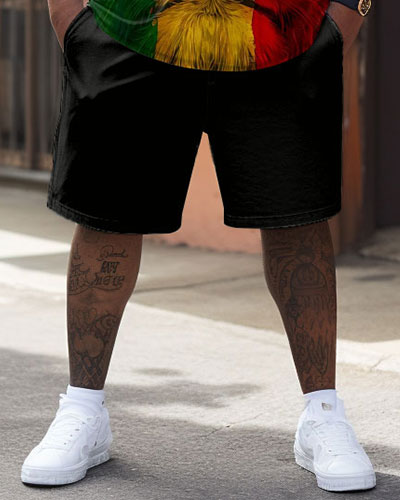 Street Red Green Yellow Block Lion Print Large Men's Suit