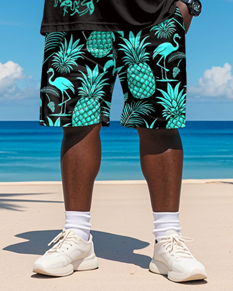 Men's Plus Size Hawaiian Pineapple Flamingo Print Short Sleeve T-Shirt Shorts Suit