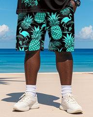 Men's Plus Size Hawaiian Pineapple Flamingo Print Short Sleeve T-Shirt Shorts Suit