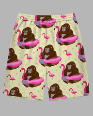 Big and Tall Men's Fashion Cartoon Chimpanzee Swim Ring Printed Daily Casual Shorts