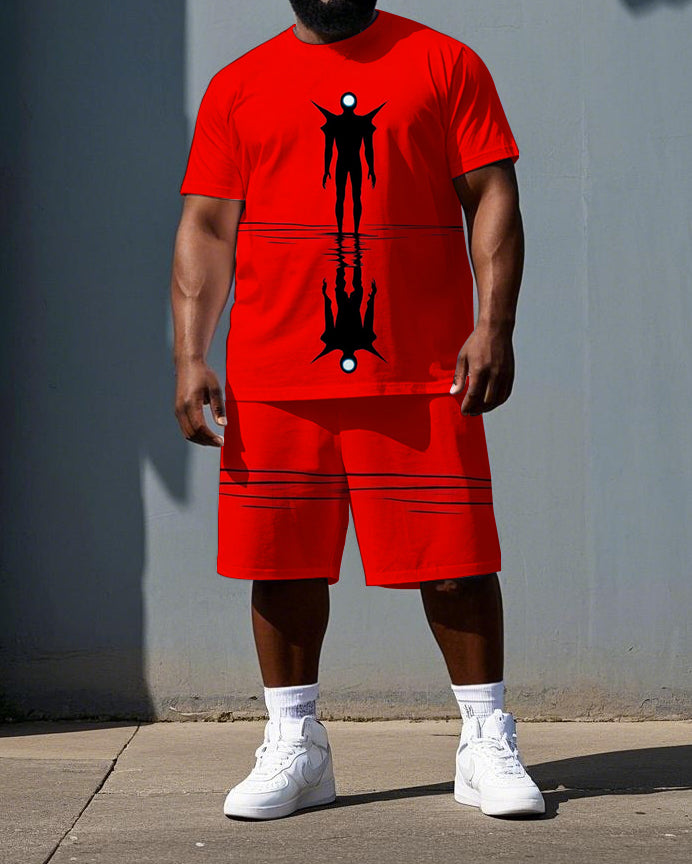 Men's Big & Tall Punk Style Alien Reflection Print Casual Short-Sleeve T-shirt and Shorts Set