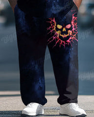 Men's Plus Size Street Fashion Electric Shock Skull Print T-Shirt Trousers Suit