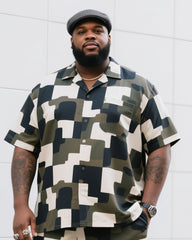 Big Man's Daily Leisure Outdoor Activities Irregular Puzzle Creative Camouflage Short Sleeve Shirt Shorts Suit