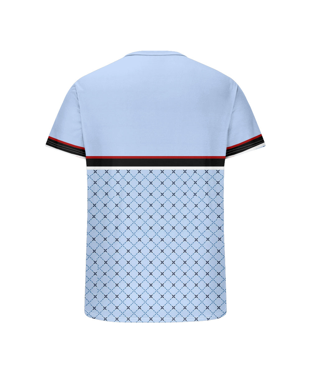 Men's Plus Size Daily Casual Blue Striped Alphabet Print Henry Collar Button Short Sleeve T-Shirt