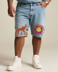 Big Shot Fashion Street Letter Love Is Blind Print Short Sleeve Shorts Denim Suit