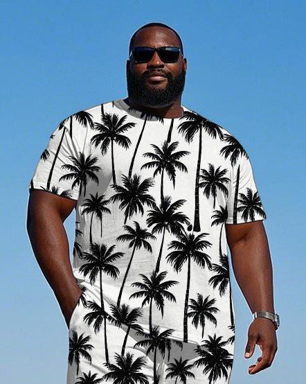 Big Men's Hawaiian Spirit Casual Coconut Trees All Over Printed Short Sleeve T-Shirt Shorts Set