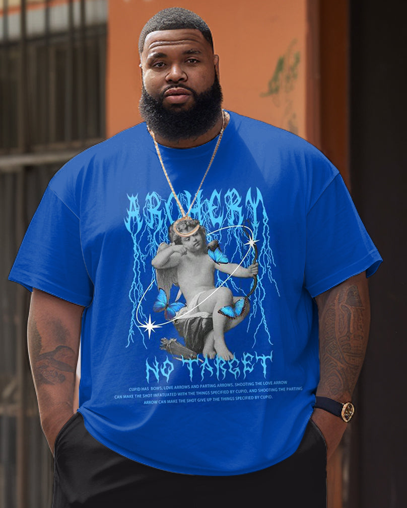 Men's Plus Size Angel And Alphabet Crewneck Short Sleeve T-Shirt