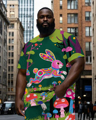 Big Man Animal Theme Forest Rabbit Cartoon Printed Short Sleeve T-shirt Pants Set