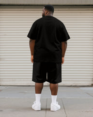 Big & Tall Men's Black Expression Graffiti Print Round Neck Short Sleeve T-Shirt Shorts Suit