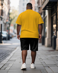 Men's Plus Size Yellow You Had Meat Tacos Alphabet Print Short Sleeve T-Shirt Shorts Suit