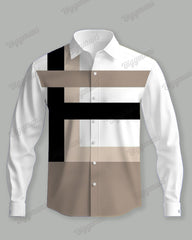 Men's Plus Size Black Colorblock Khaki Stripe Print Long Sleeve Shirt Trousers Suit
