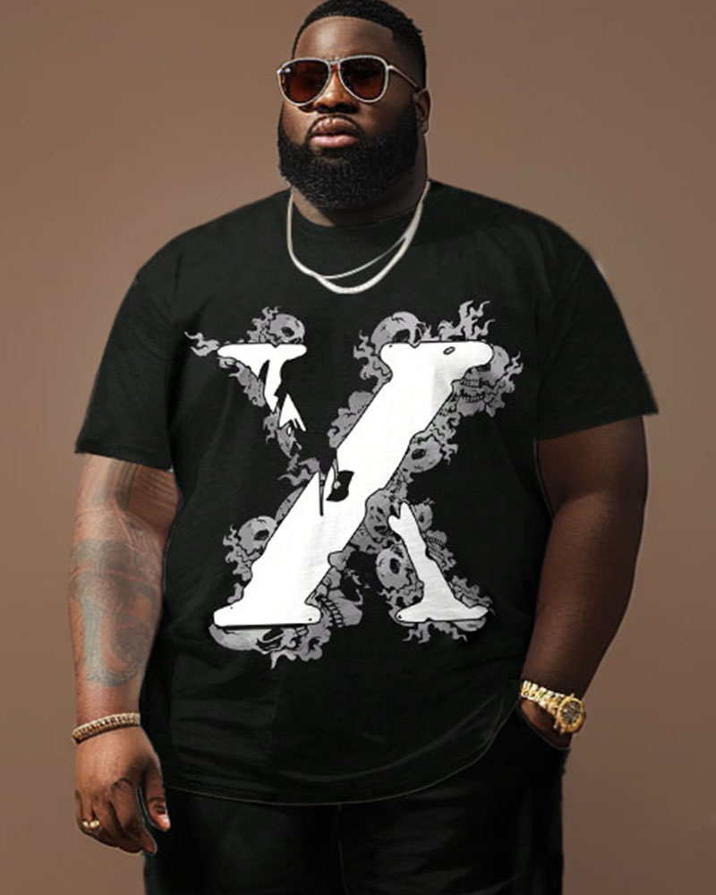 Big & Tall Men's Street Casual X Letter Print T-Shirt Shorts Set
