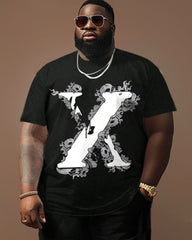 Big & Tall Men's Street Casual X Letter Print T-Shirt Shorts Set