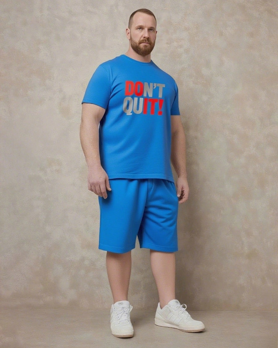 Quit Is Not In Your Code Men's Big and Tall Simple Lettering Short Sleeve T-shirt 2-Piece Set