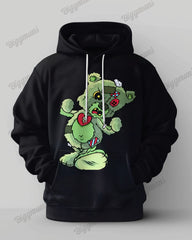 Men's Large Size Casual Hip Hop Black Funny Bear Hoodie Two Piece Set