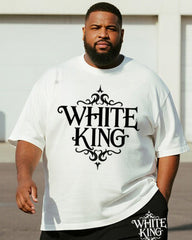 Big & Tall Men's Gothic White King Alphabet Print Round Neck Short Sleeve T-Shirt Shorts Suit