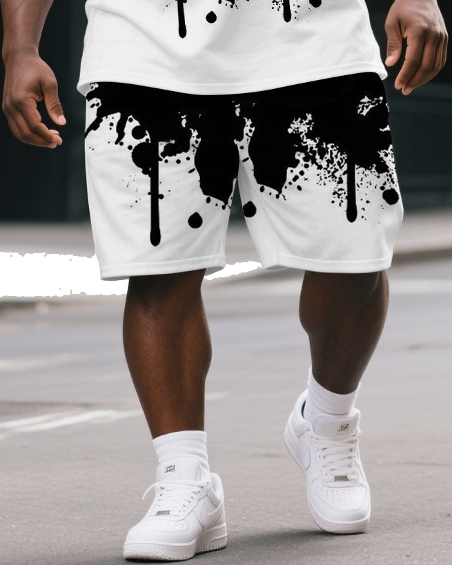 Big & Tall Men's Casual Ink Splash Music Gorillas Street Short-Sleeved T-shirt and Short Set