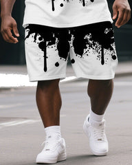 Big & Tall Men's Casual Ink Splash Music Gorillas Street Short-Sleeved T-shirt and Short Set