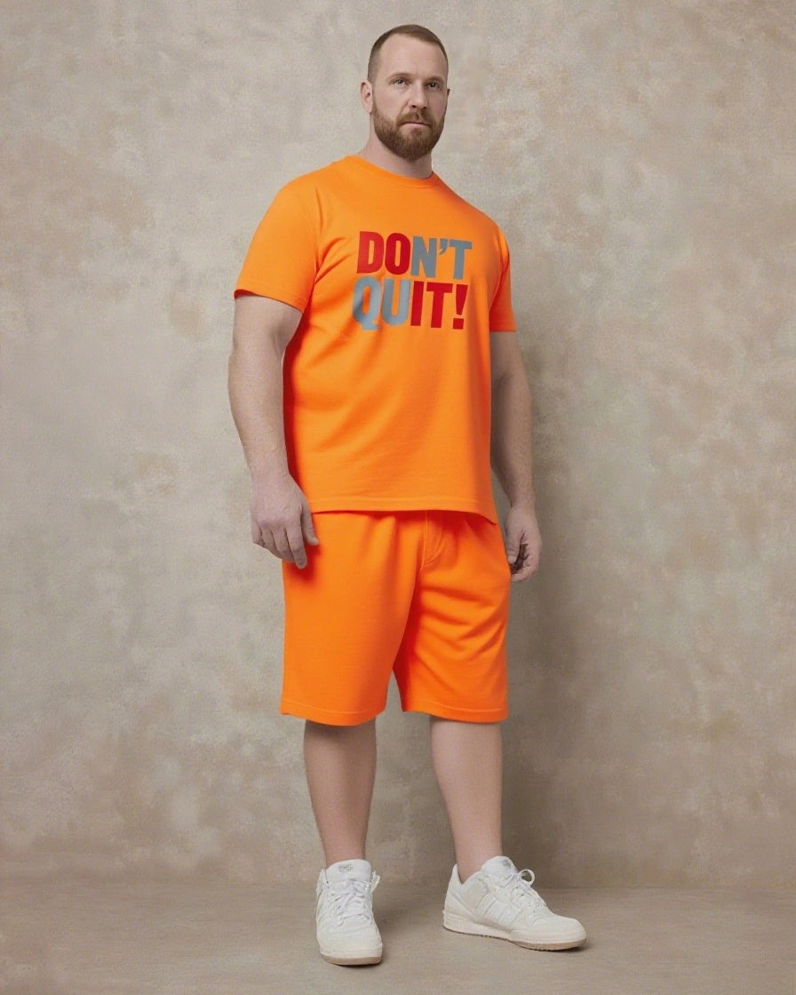 Quit Is Not In Your Code Men's Big and Tall Simple Lettering Short Sleeve T-shirt 2-Piece Set