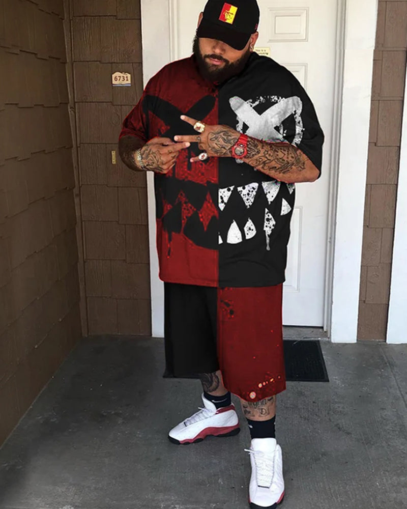 Plus size emoji casual short sleeve crew neck suit