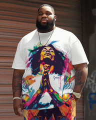 Big Men's Street Fashion Pop Art Tribute Singer Print T-Shirt Shorts Set