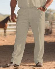 Western Denim-men's Plus Size Khaki Western Horse Farm Chest Print Short Sleeve Shirt Trousers Suit